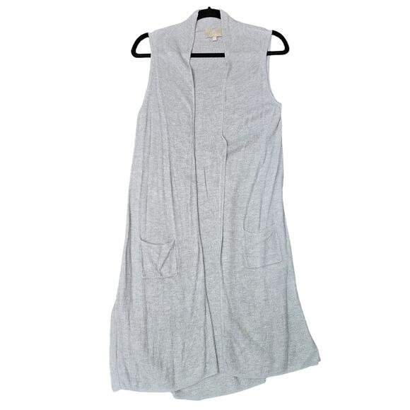 Joan Vass Knit Duster Cardigan Womens Medium Gray Sleeveless Minimalist Luxury - Picture 1 of 11